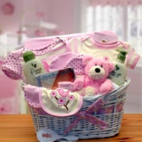 Jungle Safari New Baby Gift Basket - Pink - baby bath set - baby girl gifts