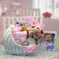 Welcome Baby Bassinet New Baby Basket-Pink - baby bath set - baby girl gifts