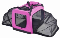 Metal Framed Soft-Folding Collapsible Dual-Sided Expandable Pet Dog Crate (Pink - X-Large)