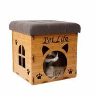 Foldaway Collapsible Designer Cat House Furniture Bench (Light Wood)
