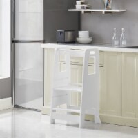 Kid's Wooden Kitchen Step Stool, Adjustable Platform Standing Tower, with Guardrail (white)