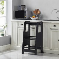 Kid's Wooden Kitchen Step Stool, Adjustable Platform Standing Tower, withGuardrail (black)
