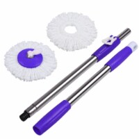 Spinning Mop Pole Handle Replacement 360 Rotating with 2x Microfiber Mop Heads (purple)