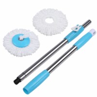 Spinning Mop Pole Handle Replacement 360 Rotating with 2x Microfiber Mop Heads (blue)