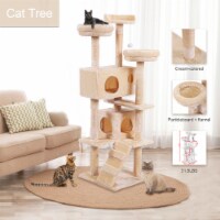 with Scratching Ball, Plush Cushion, Ladder and Condos for Indoor Cats, Gray XH (Beige)