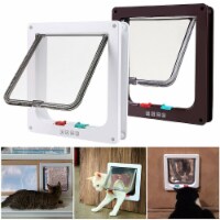 4 Way Pet Cat Puppy Dog Magnetic Lock Lockable Safe Flap Door Gate Frame S M L XL (White-S)