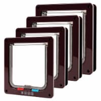 4 Way Pet Cat Puppy Dog Magnetic Lock Lockable Safe Flap Door Gate Frame S M L XL (Brown-S)