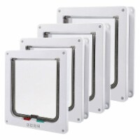 4 Way Pet Cat Puppy Dog Magnetic Lock Lockable Safe Flap Door Gate Frame S M L XL (White-XL)