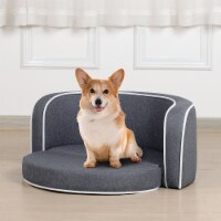 Linen Goods White Roller Lines on the Edges Curved Appearance pet Sofa with Cushion (Grey)