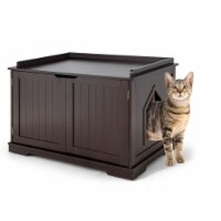 Hooya Cat Litter Box Enclosure with Double Doors for Large Cat and Kitty (Brown)