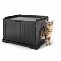 Hooya Cat Litter Box Enclosure with Double Doors for Large Cat and Kitty (Black)