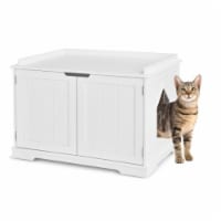 Hooya Cat Litter Box Enclosure with Double Doors for Large Cat and Kitty (White)