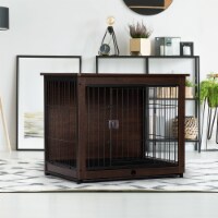 Dog Crate, Sofa Side End Table, 2-Tier Wooden Pet Cage  (Medium)