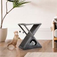 Folding Cat Tower Tree, 2-Tier Pet House with Scratching Pad, Cat Nest Hammock - Gray