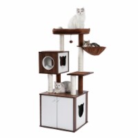 All-in-One Multi-Functional Cat Tree Modern Wood Cat Tower with Cat Washroom Litter