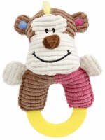 Ring-O-Round Plush Squeaking and Rubber Teething Newborn Puppy Dog Toy (Pink / Brown)