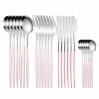 Department Store 24pcs Stainless Steel Portuguese Spoon; Western Cutlery Set (Silver+Powder)