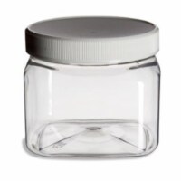 Food Grade PET Plastic Square Storage Jar w/ Cap - 16 Fluid Ounces - BUY 1 GET 1 FREE