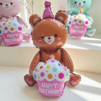 1PCS 4D bear foil balloon hearts for Birthday Party Decorations (Brown)