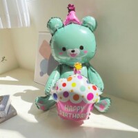 1PCS 4D birthday bear foil balloon for Birthday Party Decorations (Blue)