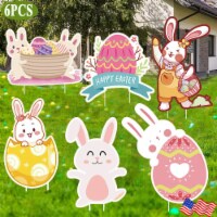 6PCS Easter Yard Signs With Stakes - Waterproof Durable Rabbit Egg Garden Decals