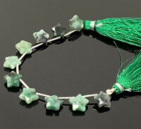 Natural Emerald Gemstone Hand Carved Star Beads, Green - 5 Strand/ 10 Beads, 10mm