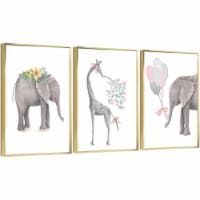 Framed Canvas Wall Paintings-Elephant & Giraffe Nursery Wall-Aesthetic Prints for Décor