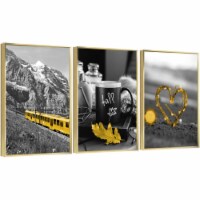 Framed Canvas Wall Paintings-Golden Train with Fall Leaf & Heart-Aesthetic Prints for Décor