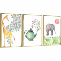 Framed Canvas Wall Paintings - Indigo Safari Animals - Aesthetic Prints for Interior Décor