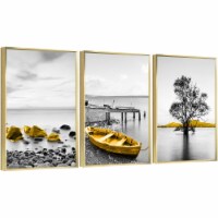 Framed Canvas Wall Paintings-Nordic Golden Boat Stone-Aesthetic Prints for Interior Décor