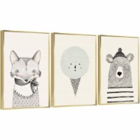 Framed Canvas Wall Paintings-Nursery Wall Art Bear Fox & Icecream on canvas-Prints for Décor