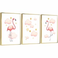 Framed Canvas Wall Paintings - Pink Clouds and Flamingo Aesthetic Prints for Interior Décor