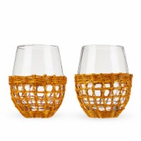 Twine Island Wine Glasses, Stemless Glassware with Seagrass, Beige 16 Oz, Set of 2