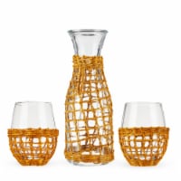 Wine Glasses with Carafe, Stemless Glassware with Seagrass, Beige, 16 Oz, 37.5 Oz, Set of 3