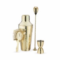 Hammered Barware Set,Stainless Steel Shaker,Jigger,Bar Spoon,Hawthorne Strainer,Gold, Set - 4
