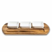 Charcuterie/ Serving Tray w/ 3 square ceramic bowls
