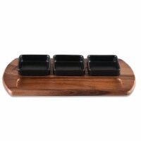 Charcuterie/ Serving Tray w/ 3 black square ceramic bowls