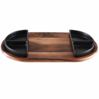Charcuterie/ Serving Tray w/ 4 black triangular ceramic bowls