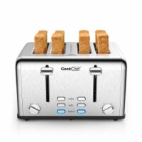 Toaster 4 Slice, Geek Chef Stainless Steel Extra-Wide Slot Toaster with Dual Control Panels