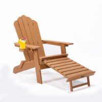 Folding Adirondack Chair with Pullout Ottoman with Cup Holder, Oversized, Poly Lumber- Brown