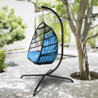 Swing Egg Chair Wicker Rattan Patio Basket Hanging Chair with C Type bracket ,- Blue