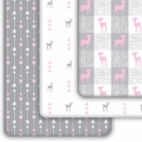 Pack N Play Sheets 3-Pack | Soft & Stretchy Jersey Cotton Fitted Mini Crib Sheet | Deer