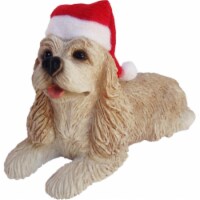 Sandicast XSO17107 Buff Cocker Spaniel With Santa Hat Christmas Ornament Sculpture