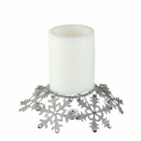 Melrose 30929818 9 in. Silver Snow Drift Snowflake Glittered & Jeweled Pillar Candle Holder