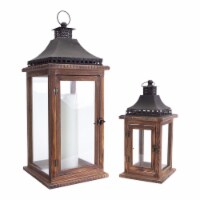 Lantern (Set of 2) 14.25 H, 23.5 H Wood/Iron/Glass