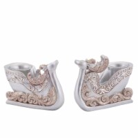 Diva At Home Set of 2 Silver Reindeer Sleigh Christmas Tea Light Candle Holders 4.5