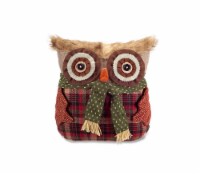 Diva At Home 14  Brown and Red Nordic Owl with Scarf Christmas Throw Pillow