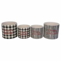 Melrose Set of 4 White and Black Holiday Slogan Printed Christmas Pots 6