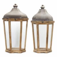 Melrose International 78464 Wood and Metal Lantern - Set of 2
