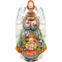 GDeBrekht 251091 Carved Wood And Hand-Painted Summer Angel With Girl- 14 in.